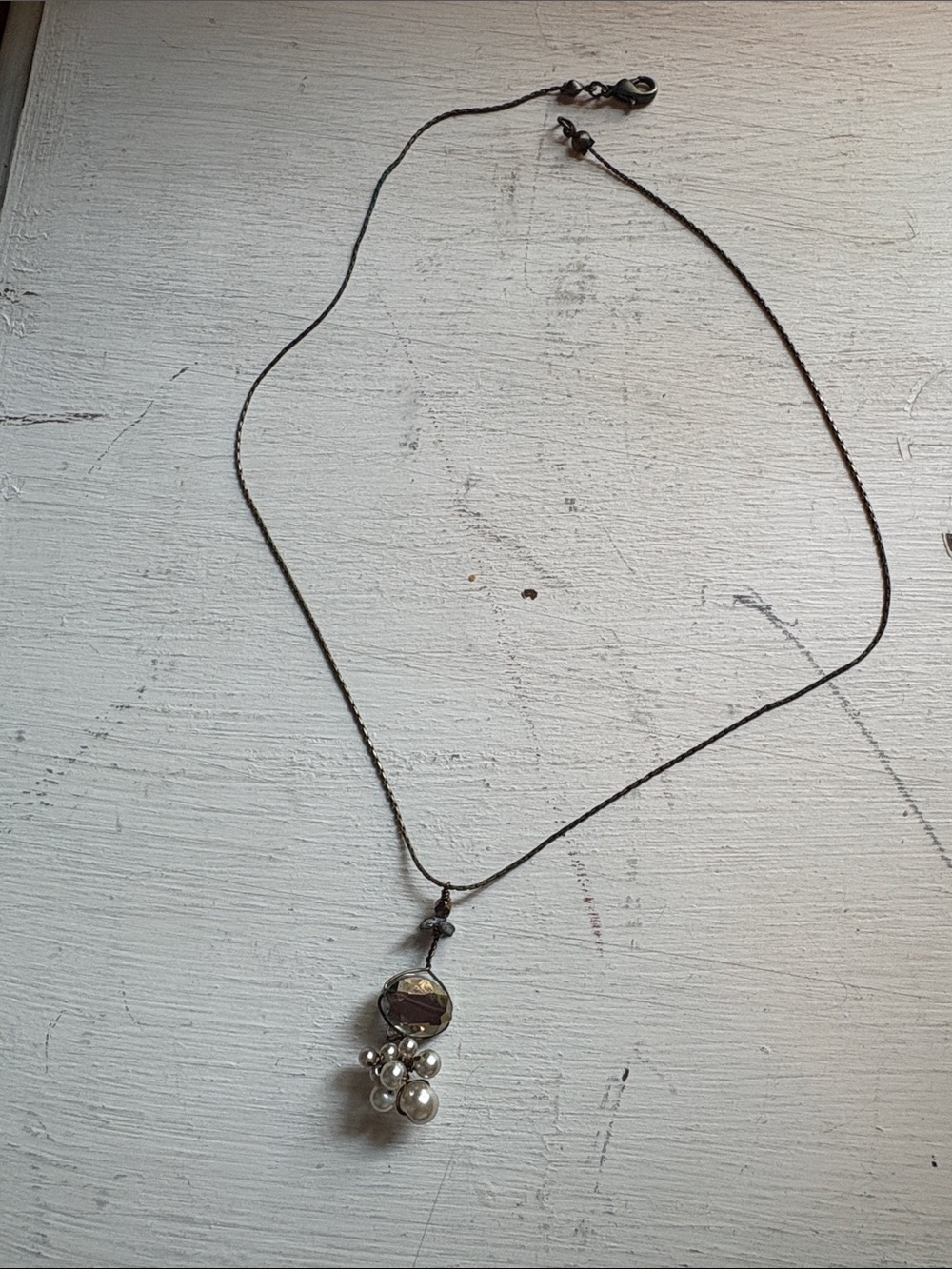 Pearl Cluster and Crystal Pendant Necklace